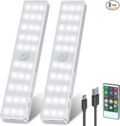 LED Closet Light, 30LEDs Dimmer USB Rechargeable Motion Sensor Light Under Cabinet Lighting, Stick-Anywhere Night Safe Light Bar for Wardrobe,Kitchen-2 Pcs