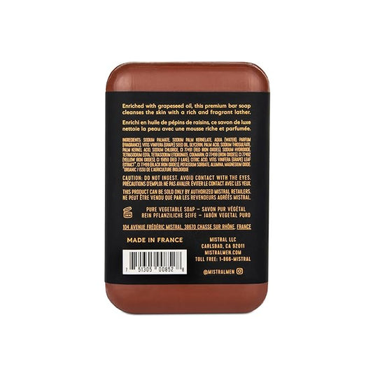 Mistral Mahogany Rum Luxury Bar Soap for Men | Men’s Natural Soap Bar | Paraben, Phthalates Free | Moisturizing & Triple-Milled Natural Soap for Men - Made in France | Large, 8.8 oz