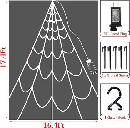 Halloween Decorations Spider Webs Lights: 150 Purple & Orange LED Halloween Lights Decor Outdoor, 17.4Ft Giant Spiderweb with 8 Lighting Modes Waterproof & Timer, Yard Spider Web Decoration