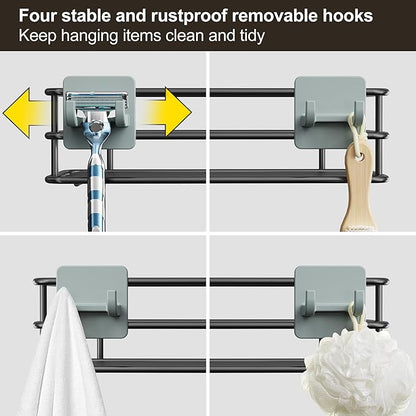 Orimade 4 Tier Adjustable Anti-slip Shower Caddy over Shower Head,Rustproof Bathroom Hanging shower Organizer with 4 Hooks for Razor,No Drilling Shower shelves Storage Rack,Grey