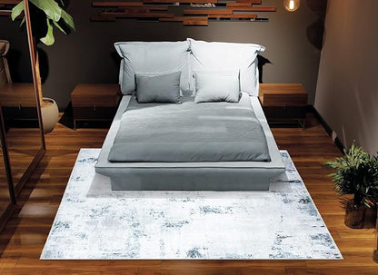 Bloom Rugs Caria Washable Non-Slip 5x7 Rug - Ivory/Silver/Blue Modern Abstract Area Rug for Living Room, Bedroom, Dining Room, and Kitchen - Exact Size: 5' x 7'