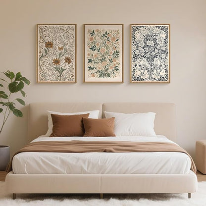 Large Abstract Vintage Flower Framed Canvas Wall Art,Antique Botanical Wall Decor,Neutral Bouquet Wall Painting,Aesthetic Floral Artwork for Living Room,Bedroom,Dining Room,Office -16"x24"x3