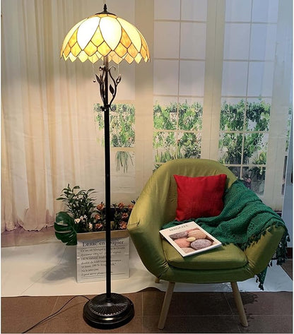 Bieye L10731 Lotus Flower Tiffany Style Stained Glass Floor Lamp with 16-inch Lampshade, 61-inch Tall