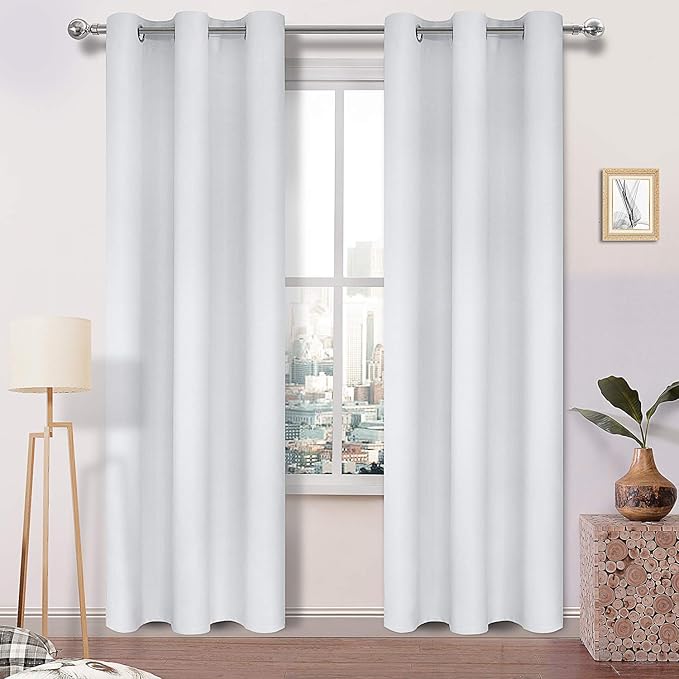 DWCN Greyish White Curtains W38xL84 Inches, Room Darkening Window Drapes for Living Room & Bedroom, Thermal Insulated Grommet Curtains, 2 Panels Set