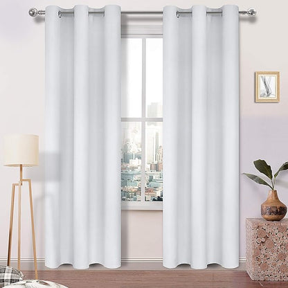 DWCN Greyish White Curtains W38xL84 Inches, Room Darkening Window Drapes for Living Room & Bedroom, Thermal Insulated Grommet Curtains, 2 Panels Set
