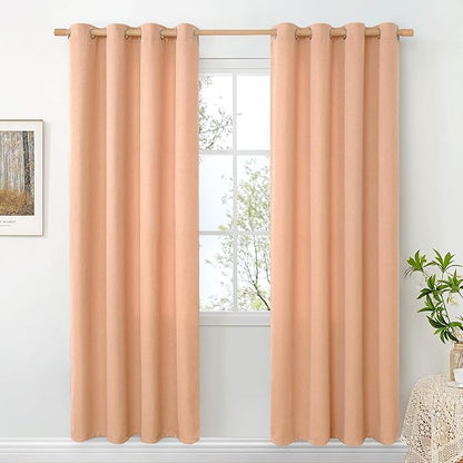 BGment Peach Linen Curtains for Living Room 80 Inch Length 2 Panels Set, Light Filtering Window Drapes with Grommet Spring Rustic Thick No See Through for Bedroom, Each 52 Inch Wide