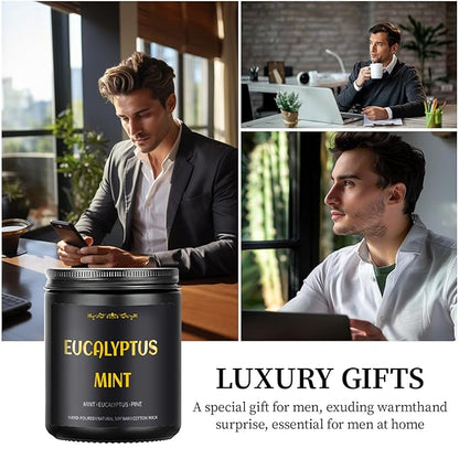 Eucalyptus Mint Candle, 7 oz Scented Candle for Men, Soy Candles for Home Scented, Masculine Jar Candle for Him, 50 Hours Burning Time Mens Candle Gift for Boyfriend, Father, Birthday Present Giving