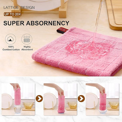 Mordimy 100% Cotton Terry Cloth Dish Cloths, Soft and Absorbent Checkered Dish Towels, Quick Drying Dish Rags for Washing Dishes, 12 Pack, 12 x 12 Inches, Pink