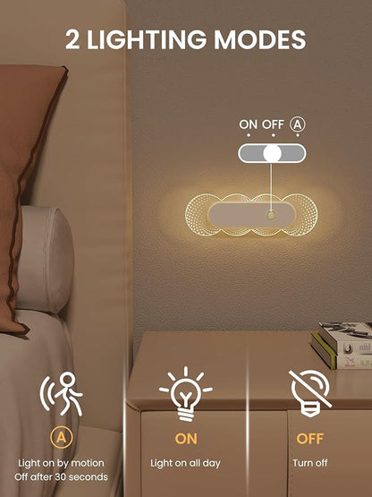 Motion Sensor Night Light, Rechargeable Warm White Night Lights, LED Battery Operated Stick-On Stair Lights Indoor, Magnetic Motion Activated Night Light for Bathroom Bedroom Hallway (2 Pack)