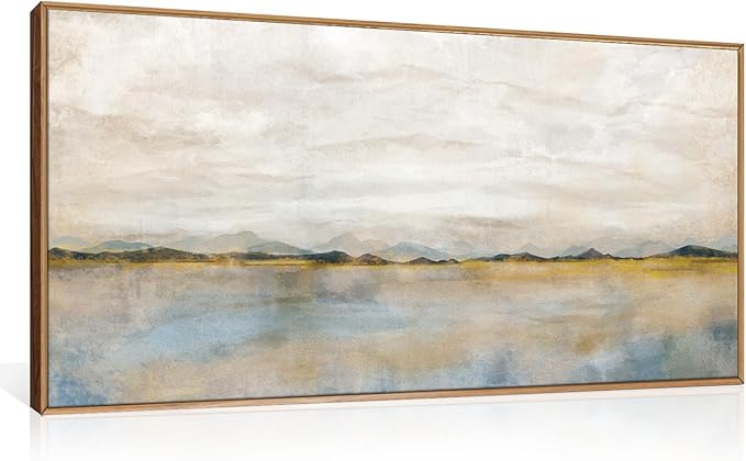HLNIUC Large Abstract Horizontal Wall Art,Neutral Distant Mountain Wall Decor 20x40, Watercolor Beige Dusty Nature Landscape Painting, Modern Pastel Scenery Art Prints for Living Room, Bedroom, Office