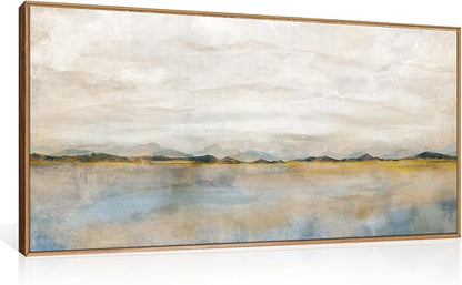 HLNIUC Large Abstract Horizontal Wall Art,Neutral Distant Mountain Wall Decor 20x40, Watercolor Beige Dusty Nature Landscape Painting, Modern Pastel Scenery Art Prints for Living Room, Bedroom, Office
