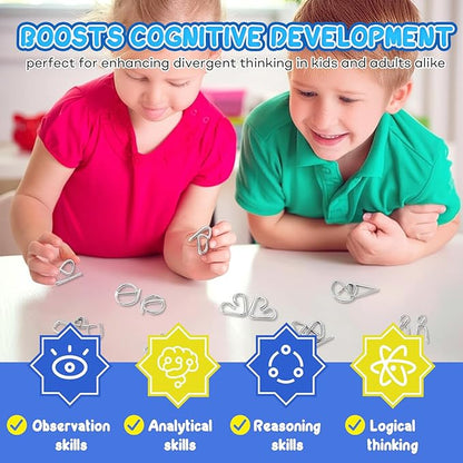 Metal Brain Teaser Puzzles Ring Educational Toys, Steel IQ Games Physics Mind Metal Puzzles for Adults, Unlock Interlock Game, Brain Teaser Puzzle for Party Favor Kids (C)