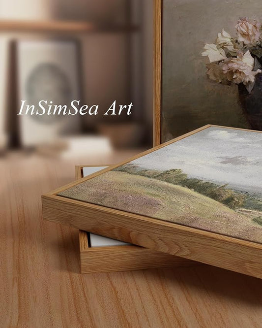 InSimSea Framed Canvas Wall Art Vintage Decor, Seaside Path Wilderness Landscape Paintings Artwork, Large Prints, Retro Wall Decorations for Living Room Bedroom Bathroom, 24"x36"