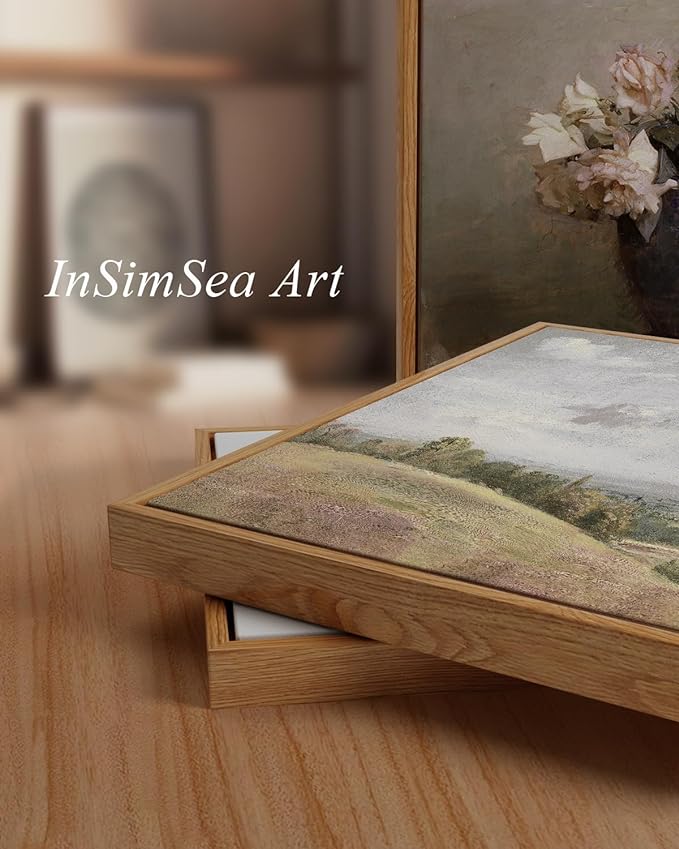 InSimSea Framed Canvas Wall Art Vintage Decor, Home Decor Classical Oil Paintings Sky Cloud Birds Prints, Vintage Landscape Large Wall Art for Living Room Bedroom Bathroom Office Decor, 20"x30"