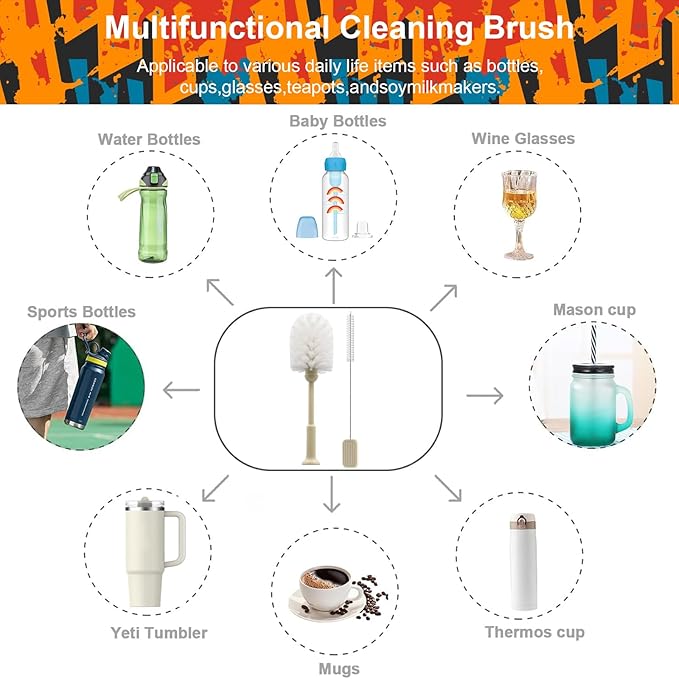 2-in-1 Long Handle Electric Bottle Brush Cleaner and Straw Cleaning Brush with Removable Brush Head, Multi-Function Rechargeable,for Stanley Cups, Baby Bottles, Pacifiers, Coffee Cups, Sports Bottles