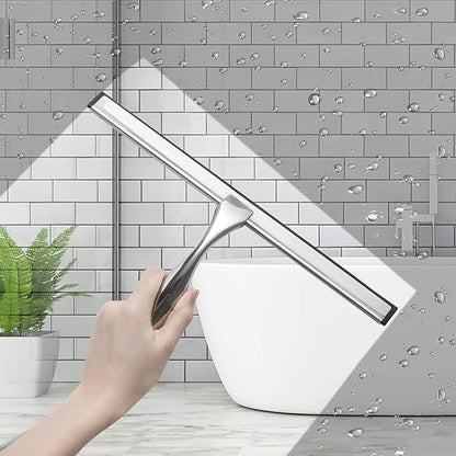 Simtive 10-Inch Shower Squeegee Set, Includes Shower Door Hook and Adhesive Hook, Squeegee for Shower Doors, Mirror and Window, Silver