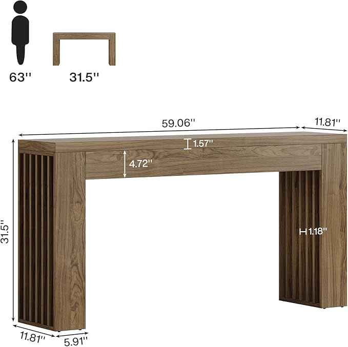 Tribesigns 59-Inch Long Wooden Console Sofa Table Behind The Couch with Vertical Slat Legs for Entrance, Hallway, Entryway, Living Room (Rustic Brown)