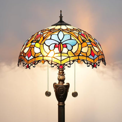 Tiffany Floor Lamp Stained Glass Floor Light Bright Lighting Rustic Standing Lamp Vintage Unique Bronze Reading Corner Lamp for Home Decor Living Room Bedroom 16X16X64 Inches