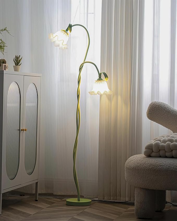 Creative Lily of The Valley 2 Heads Flowers Lily Floor Lamp Living Room Sofa Side Bedroom Bedside Flower Floor Lamp (2heads)