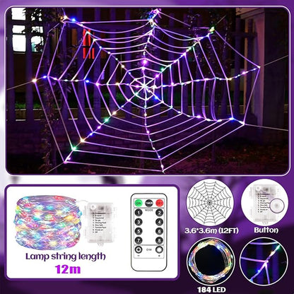 184 LED Spider Web Lights Halloween Decor, 3.6 m Giant Round Net Lights with Remote Control - 8 Modes & Timer for Garden Indoor - Colorful
