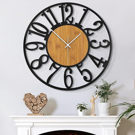 Large Wall Clock for Living Room Decor, 24 Inch Non Ticking Silent, Battery Operated Modern Vintage Oversized Wall Clock for Bedroom Kitchen