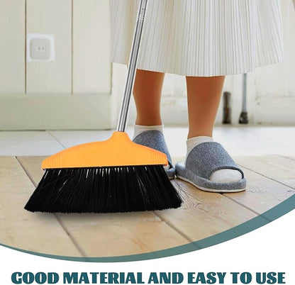 Gatuida Soft Bristle Angle Broom with Dustpan Set Long Handle Floor Broom for Pet Hair and Garage Cleaning for Indoor Kitchen and Outdoor Use Orange
