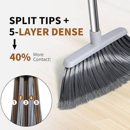 Broom, Outdoor Brooms for Sweeping Indoor, Adjustable 55" Pet Hair Removal Hevy Duty Broom for Floors Home Kitchen Garage Commercial Patio Industrial Snow (Pack of 2)
