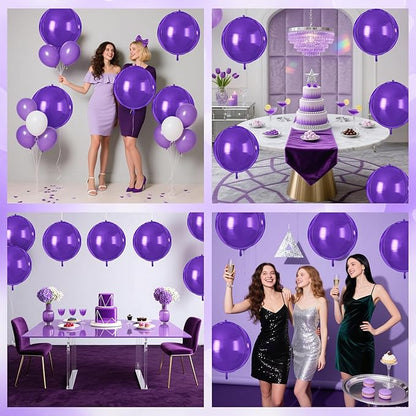 Purple Round Foil Balloons 9 pcs,Purple Giant 4D Round Balloons 22 Inch for Wedding Graduation Anniversary Baby Shower Birthday Party Decorations