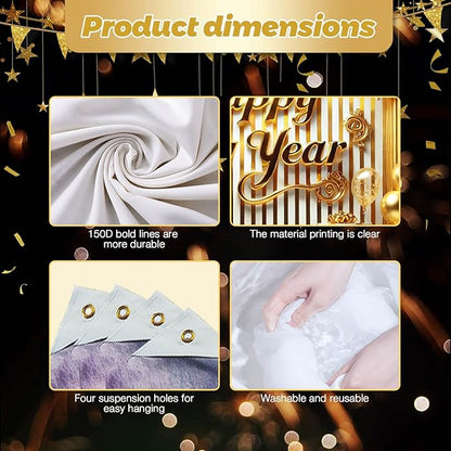 Happy New Year Banner 2026 71 x 43 Inch Gold New Year Party Decoration Photo Backdrop for Celebration Holiday Party Decor Wall Hanging Indoor Outdoor Event
