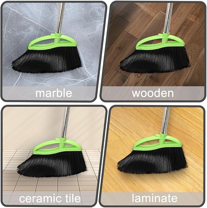 Soft Bristles Green Angle Broom Long Handle Indoor Broom for Hardwood Floor Sweeping Floor Cleaning Broom