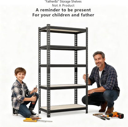 36" W Father&I 5-Shelf-Rack Industrial Metal Steel Utility Garage/Kitchen Storage Stand Shelves Shelving Unit Adjustable 5T Heavy-Duty Organizer for Bin/Closet/Pantry/ 72" H*36W*16D, Black