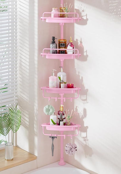 Sturdy Pink Corner Shower Caddy - 4 Tier Adjustable Organizer, Rustproof Stainless Steel, 32-122 Inch