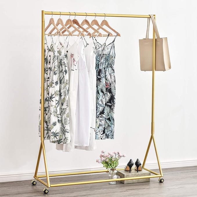 BOSURU Gold Pipe Clothing Racks Freestanding, Modern Metal Clothes Rack Heavy Duty, Easy Assemble Clothing Rack for Hanging Boutiques and Bedroom 47" L