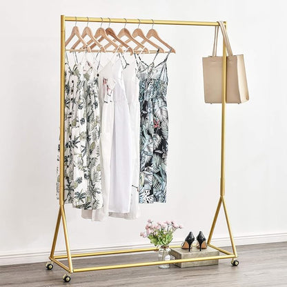 BOSURU Gold Pipe Clothing Racks Freestanding, Modern Metal Clothes Rack Heavy Duty, Easy Assemble Clothing Rack for Hanging Boutiques and Bedroom 47" L