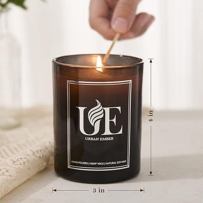 4 Pack Scented Candles Set | Black Scented Candle Set of Amber Wood, Oud Vanilla, Wood Leather, Eucalyptus Mint | 220 Hour Long Lasting Soy Wax Candles for Home | Gifts for Men, 32 oz