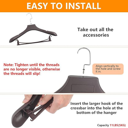 Suit Hangers for Men 6 Pack, Brown Coat Hangers Extra Wide Non Slip Width 17.7", Thick Plastic with Pants Bar & Metal Hook