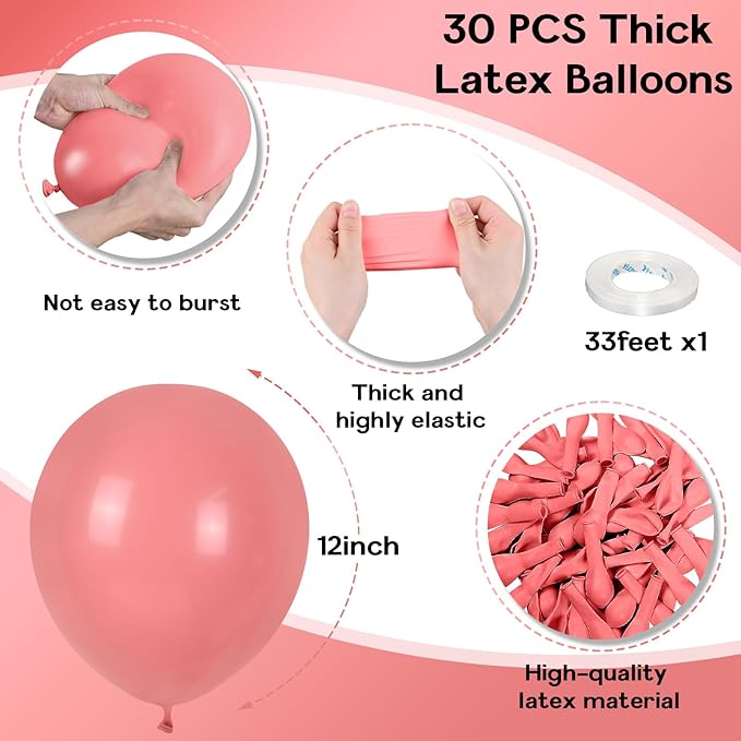 Dusty Pink Balloons, 12 Inch 30 Pcs Vintage Pink Balloon Boho Dusty Rose Latex Balloons Matte Retro Blush Mauve Pink Helium Balloons for Birthday Wedding Baby Bridal Shower Party Decorations