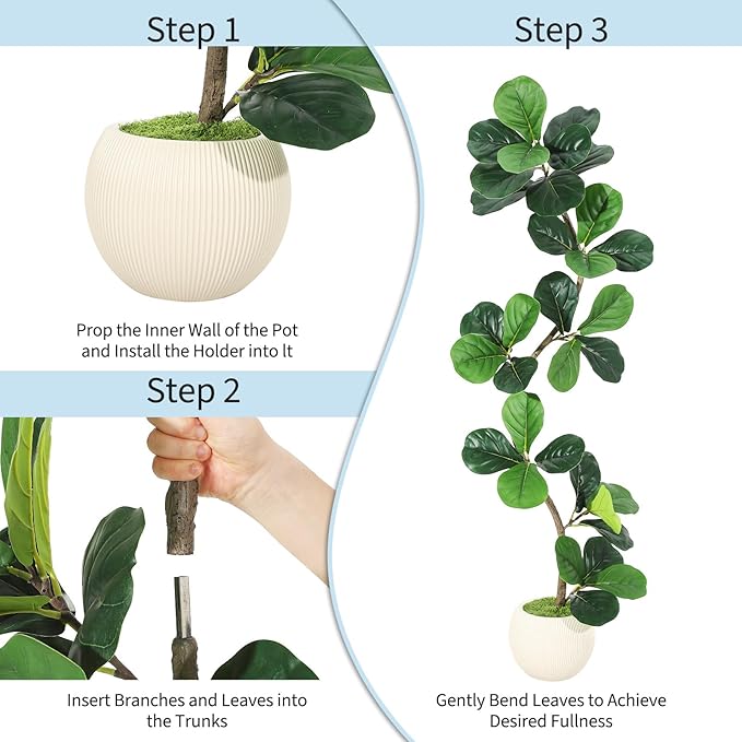 Garvee Fiddle Leaf Fig Tree 5ft Tall Artificial Tree with Grey Planter，Faux Floor Plant, Indoor Fake Plants for Home Office Decor