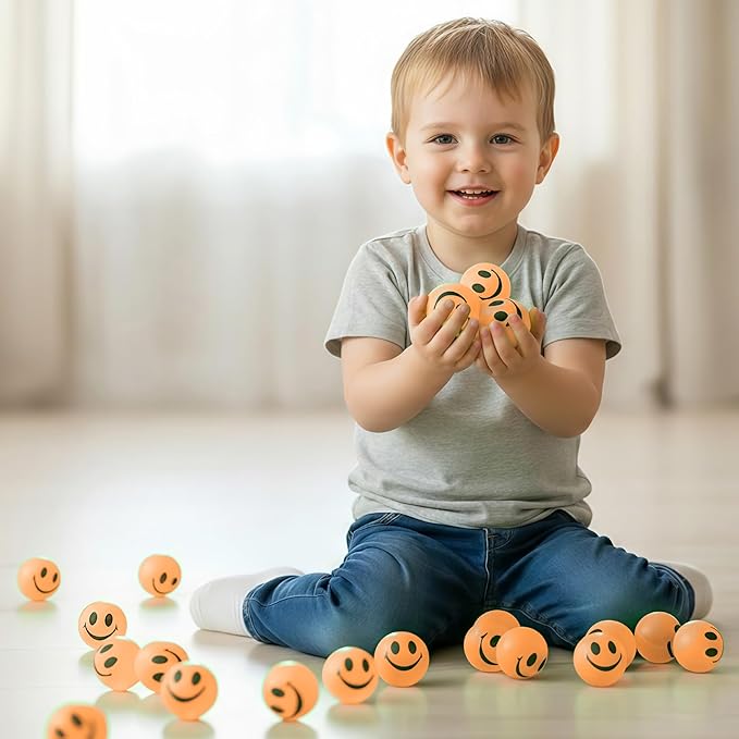 ArtCreativity Glow in the Dark Orange Smiley Face Bouncing Balls - Bulk Pack of 36 - 1 Inch High Bounce Bouncy Balls for Kids, Glowing Party Favors and Goodie Bag Fillers for Boys and Girls