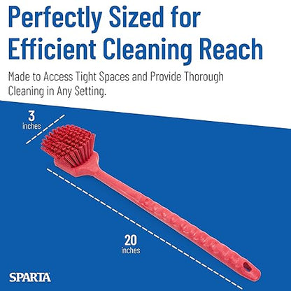SPARTA 40501EC05 Plastic Large Scrub Brush, Kitchen Brush, Utility Brush With Long Handle For Cleaning, 20 Inches, Red