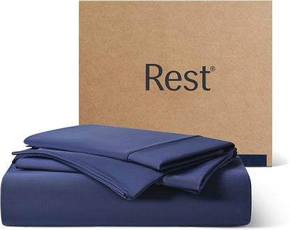 REST® Evercool®+ Starter Sheet Set, Cali King, Blue, Breathable Bed Sheet for Hot Sleeper and Night Sweats, with Pillowcases, Ionic+ Self-Cleaning Silver Yarn for Sensitive Skin, 3PCS No Flat Sheet