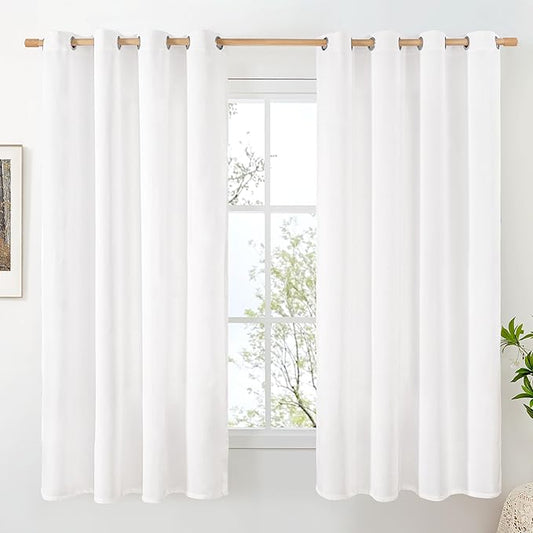 BGment Pure White Linen Curtains for Living Room Privacy 63 Inch Length, Grommet Thick Natural Window Drapes Light Filtering for Bedroom Office Farmhouse Let Light in, 2 Panels, Each 52 Inch Wide