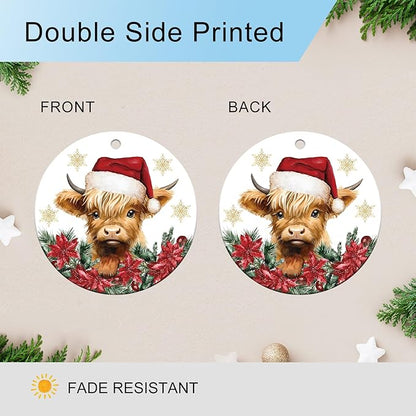 Dlzdn Highland Cow Christmas Ornament Double Sided Printing Acrylic Xmas Keepsake Decorations Christmas Tree Decoration Gifts for Women