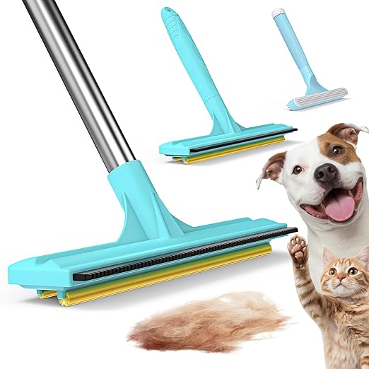 3 In 1 Carpet Rake for Pet Hair Removal Tool with Long & Short Handle and Rubber Detail Brush, Carpet Brush for Pet Hair, Deep Cleaning Pet Hair Removal Broom for Carpets Couches Rug Furniture