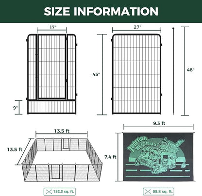 FXW Instant Unleashed Dog Playpen, Portable Pet Fence for Outdoor, RV Trips, and Camping, 45 inch, 24 Panels for Large Dogs with 7' x 9' RV Mat│Patented