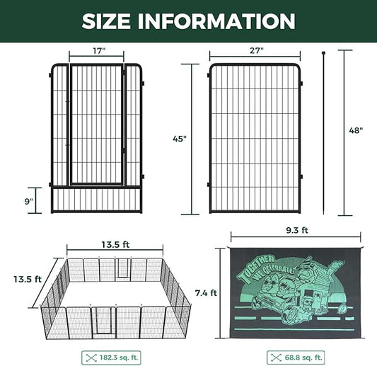 FXW Instant Unleashed Dog Playpen, Portable Pet Fence for Outdoor, RV Trips, and Camping, 45 inch, 32 Panels for Large Dogs with 9' x 11' RV Mat│Patented