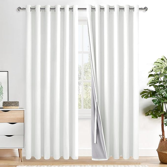 XWZO 100% Blackout Curtains 84 Inches Length with Tiebacks- Heat and Light Blocking Ring Top Window Drapes with Black Liner Backing for Bedroom/Kid's Room, Ivory, W70 x L84, Set of 2 Panels