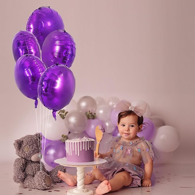 TONIFUL 30Pcs 18 Inch Large Purple Round Shape Foil Balloons Big Purple Circle Helium Mylar Ballons for New Year Halloween Chrismas Birthday Wedding Anniversary Engagement Party