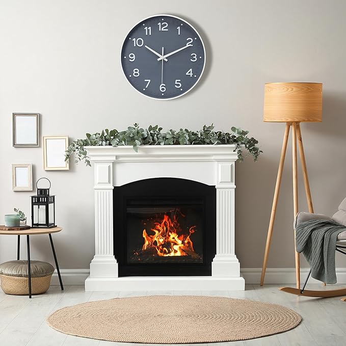 MEIRED Wall Clock 12 Inch Silent Non Ticking Battery Operated Round Wall Clock Modern Simple Style Decor Clock for Home/Office/School/Kitchen/Bedroom/Living Room, Gray and White