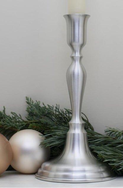 DANFORTH - Woodstock Candlestick (Single), Pewter Candle Holder, Elegant Design, Premium Quality, Satin Finish, Holds Standard Taper Candles, 100% Lead-Free, Made in USA, 8" Tall